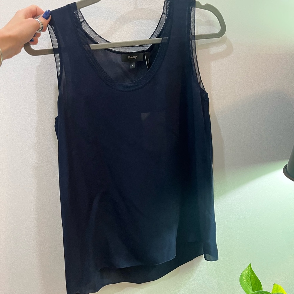 Theory Silk Ribbed Trim Scoop Tank - Size S